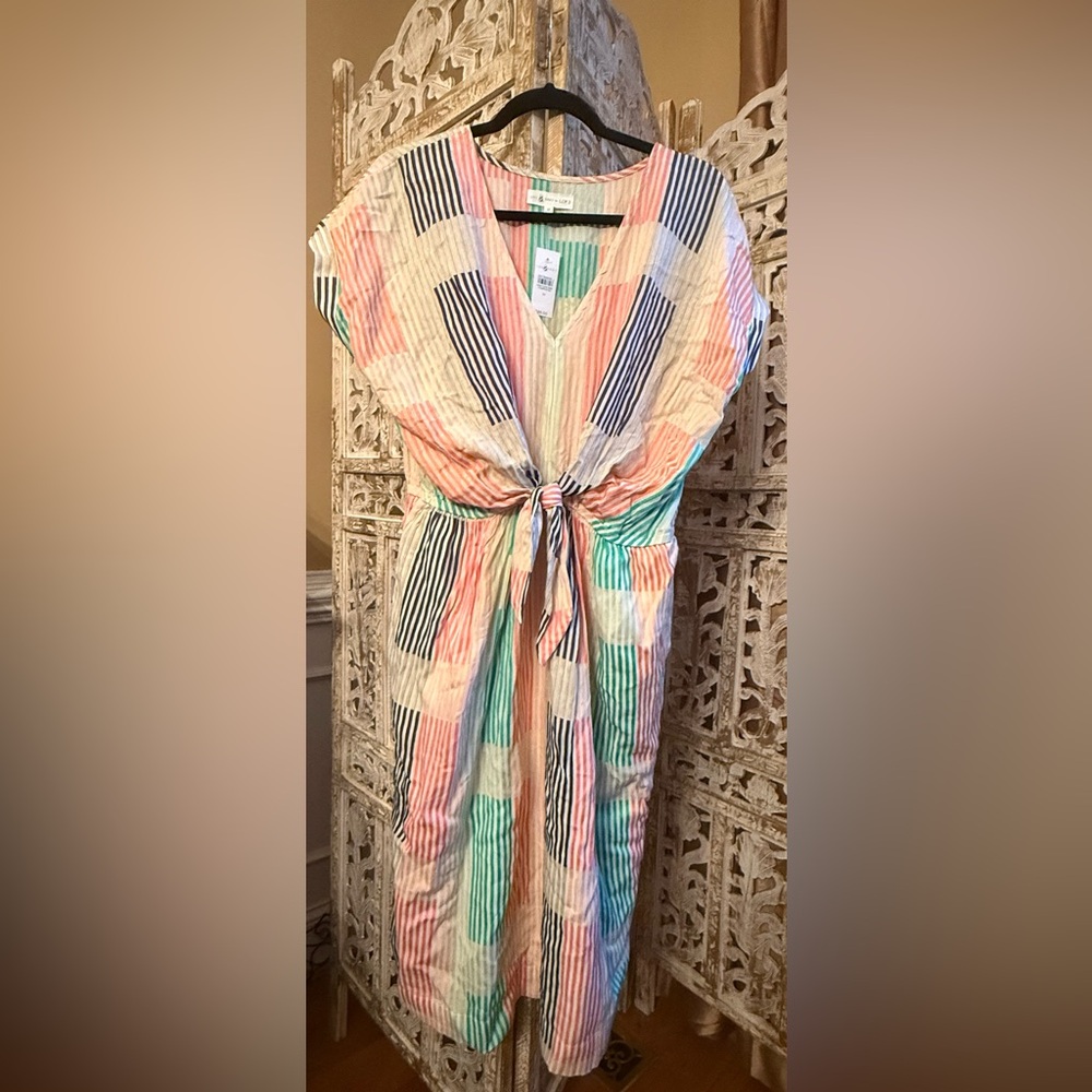 NWT LOFT Lou & Grey Geo Tie Waist Pocket Midi Dress